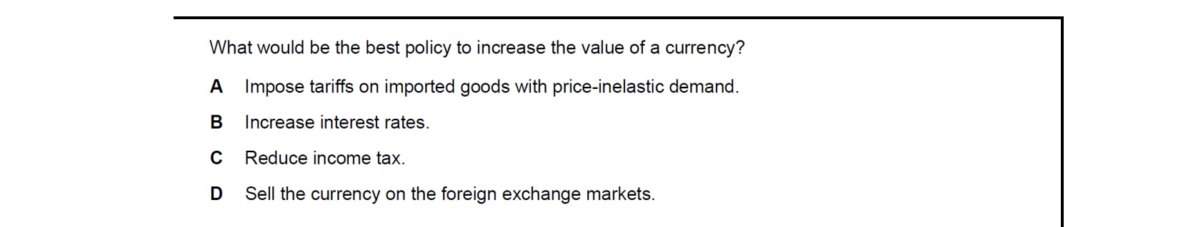 CIE 9708 Economics multiple-choice question on Exchange Rates (image 4)