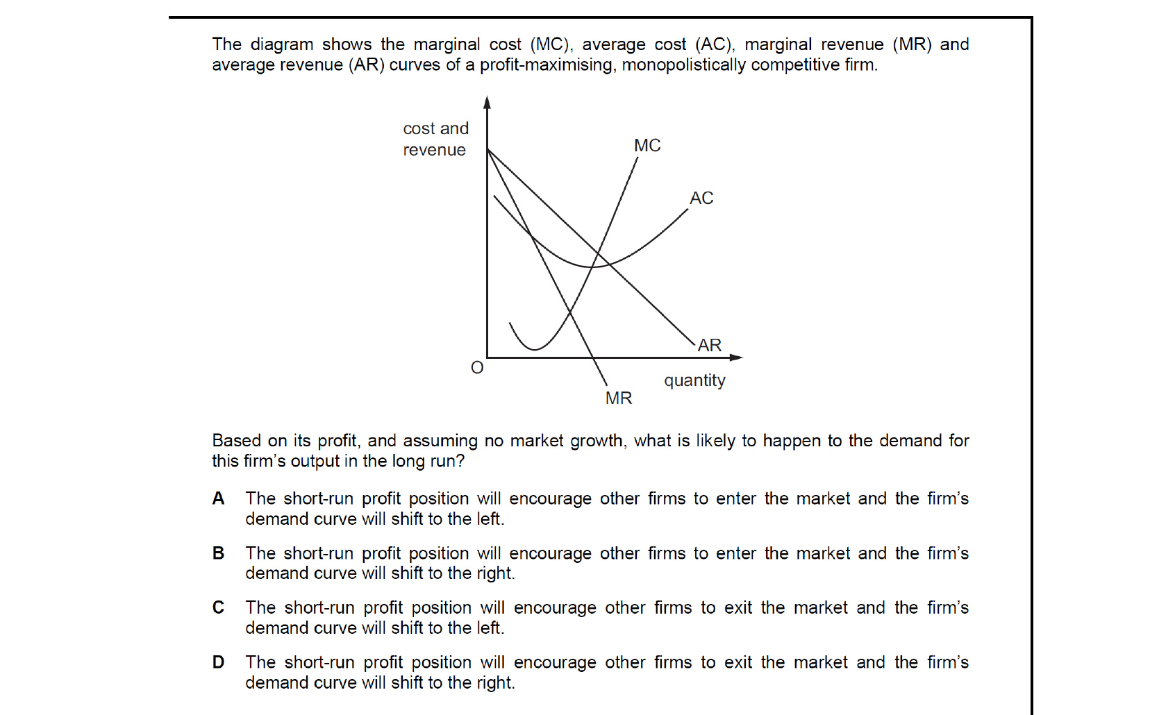 CIE 9708 Economics multiple-choice question on Different Market Structures (image 7)