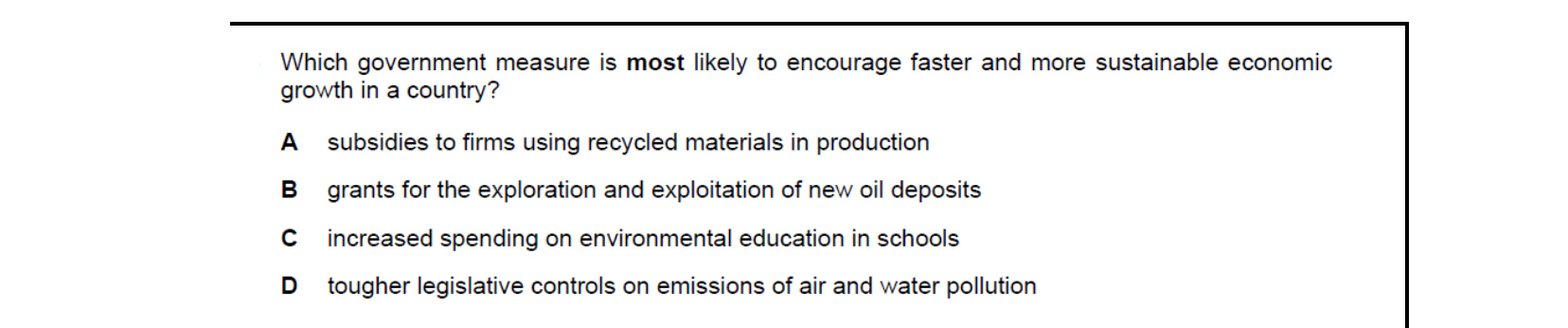 CIE 9708 Economics multiple-choice question on Economic Growth and Sustainability (image 3)