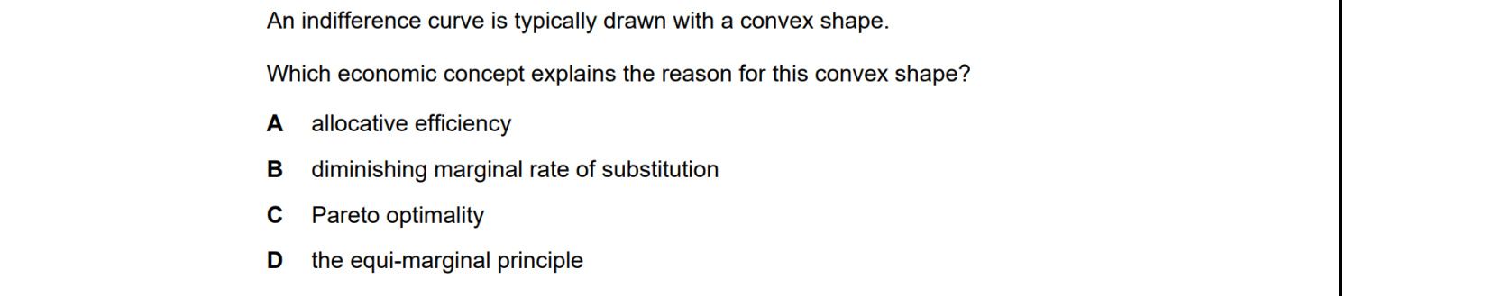 CIE 9708 Economics multiple-choice question on Indifference Curves and Budget Lines (image 1)