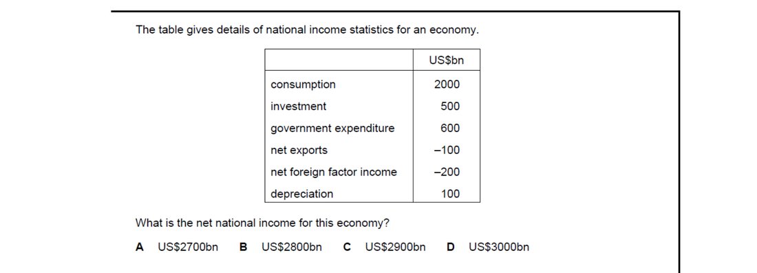 CIE 9708 Economics multiple-choice question on National Income Statistics (image 3)