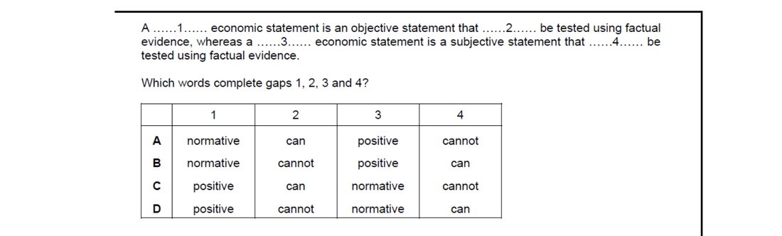 CIE 9708 Economics multiple-choice question on Economic Methodology (image 10)