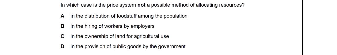 CIE 9708 Economics multiple-choice question on Reasons for Government Intervention in Markets (image 1)