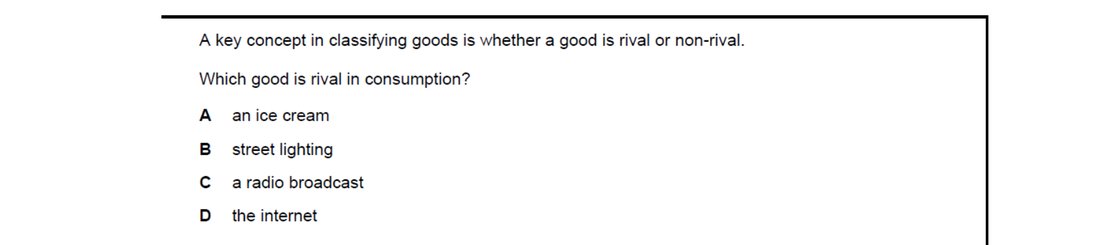CIE 9708 Economics multiple-choice question on Classification of Goods and Services (image 4)